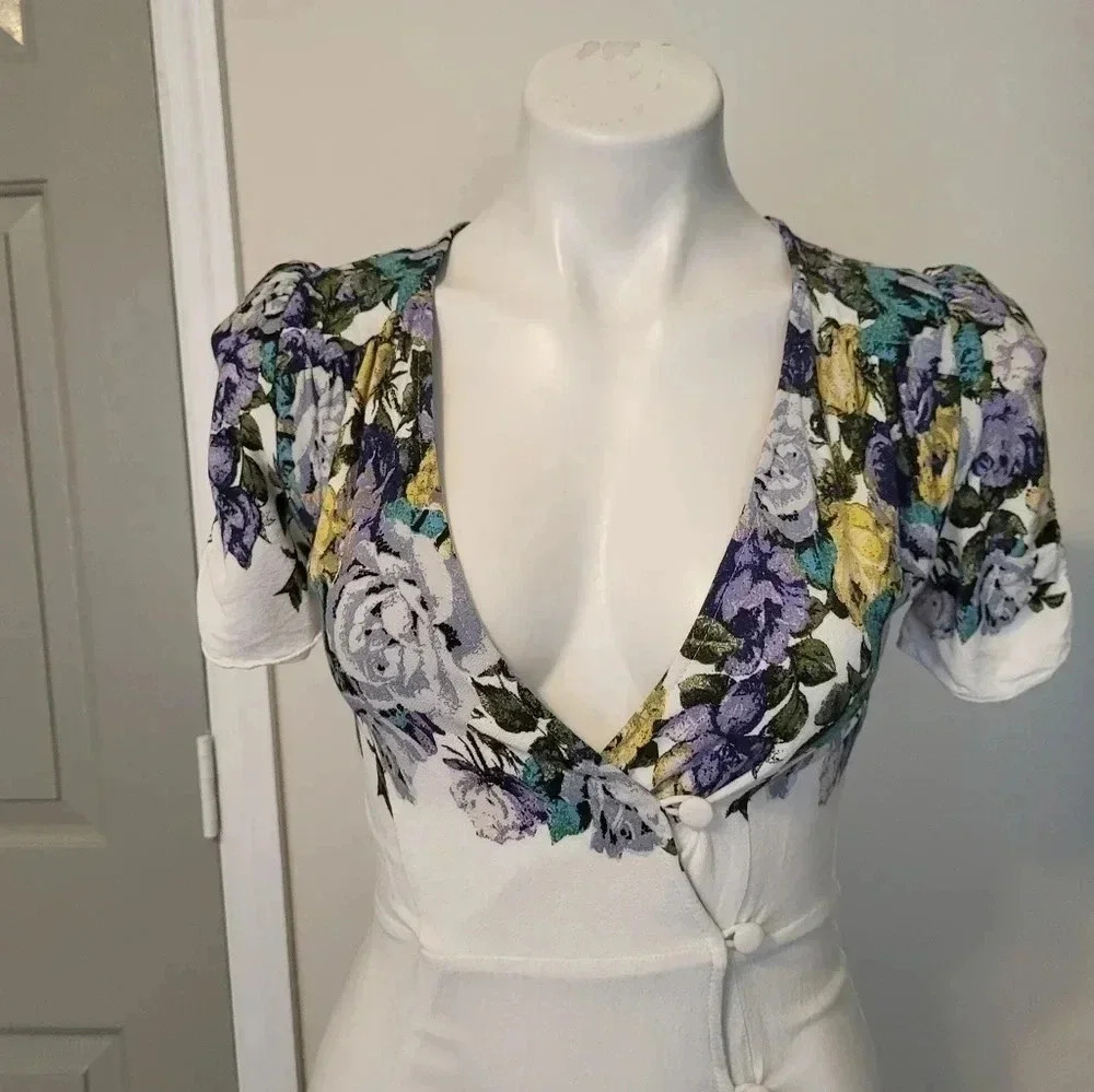 FREE PEOPLE Jaimie Floral Print Wrap Boho Prairie Midi Dress(XS) - Picture 8 of 13